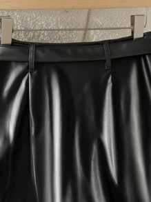 GlowEve Women's Solid Color Front Button Closure Skirt, Suitable For Commuting - Black - View 6