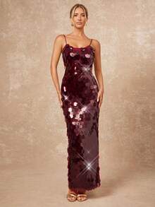 Lumalex Vestido ajustado con lentejuelas y espalda descubierta con tirantes finos para mujer