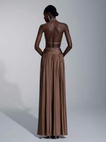 Elitara 优雅、浪漫、性感、简约的棕色弹性露背 A 字裙，时尚适合节日、度假、生日派对、婚礼、伴娘活动 - 咖啡棕 - 查看 7