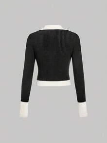 Skyraze Women's Casual Long Sleeve Turndown Collar Single-Breasted Cardigan In Fall/Winter - Black - View 3