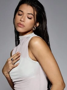 MISSGUIDED 无袖立领高领上衣分层外观半透明网眼设计修身背心吊带夏季时尚休闲街头服饰基本款 - 白色 - 查看 4