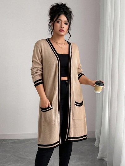 Elenzga Plus Size Women Knitted Cardigan Sweater Jacket, Loose Casual Minimalist Versatile For Commuting, Autumn/Winter Fall