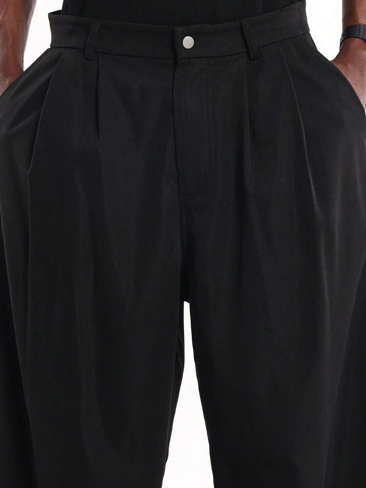 Wide Leg Barrel Fit Trousers With Pleats