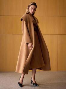 MOTF PREMIUM 羊毛配腰带翻领大衣，秋冬 - 駝色 - 查看 6