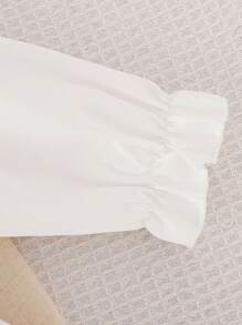 SHEIN 1 pieza Vestido casual de manga larga con cuello Peter Pan y estampado floral para niñas, con cierre de cremallera en la espalda, estilo puff princesa y suelto versátil y adorable para el día a día o vacaciones, suave y cómodo, nueva colección de otoño - Blanco - Ver 4