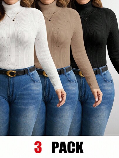 Comfylo 3-Piece Set Of Casual Solid Color Slim Long-Sleeved Sweaters, Plus Size, Versatile, Can Be Worn With A Jacket, Multiple Colors Are Strong Matching Winter Clothes For Women Halloween Costumes, Winter ClothesHalloween Sweaters Work Clothes Women Commute Minimalist Office Old Money Sweaters,Suitable For Daily Wear, Commute,Minimalist,Elegant And Fashionable For Commuting,Slouchy Casual Style Fall