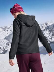 In My Nature 女士纯色连帽长袖抽绳户外风衣女士滑雪夹克女士滑雪服 - 黑色 - 查看 6