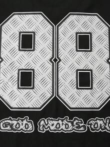 ROMWE MEN Street Life 男士闪亮钻石印花十字长袖 T 恤，宽松短款，秋季 - 黑色 - 查看 7