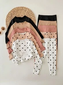 SHEIN 10pcs Babygirl Polka Dot Print Long Sleeve T-Shirt Set, Cute & Versatile, Autumn/Winter Fall