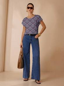 Shutterstock Glamance Women's Casual Simple Round Neck Blouse, Suitable For Summer - Blue - View 4