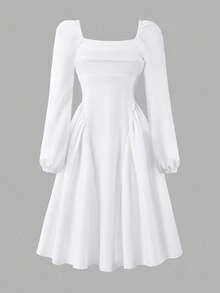 女孩都市通勤优雅轻盈正式束腰派对连衣裙 - 白色 - 查看 4