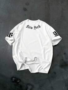 Manfinity EMRG 男士休闲字母印花短袖T恤，夏季 - 白色 - 查看 3