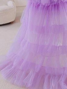 Glamorique Kids 圣诞节/新年派对装女婴亮片拖尾薄纱蛋糕裙、细肩带柔软公主裙 - 紫色 - 查看 9