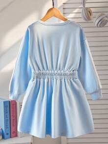 SHEIN Explorewe Girls' Cute Comfortable Round Neck Long Sleeve Dress, Autumn/Winter Fall - Baby Blue - View 2