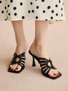 Rosivie New Fashion Summer Woven Strap Thin Heel Women Sandals - Black - View 5