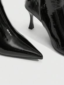 CUCCOO SZL Rivet Coated Leather Pointed Toe High Heel Women Knee-High Boots - Black - View 9