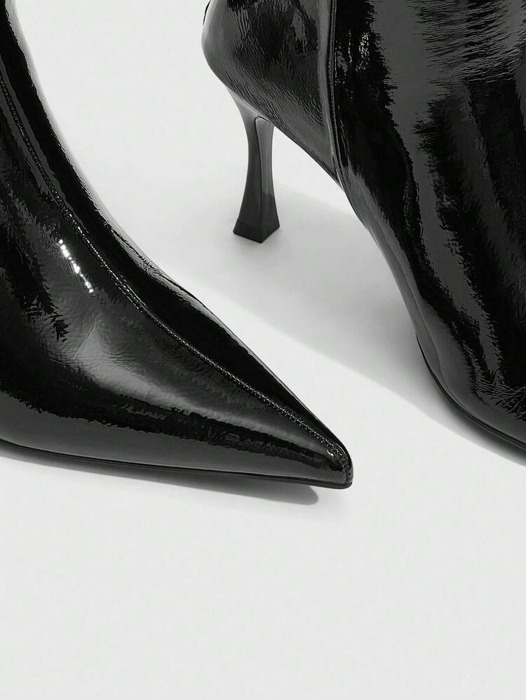 CUCCOO SZL Rivet Coated Leather Pointed Toe High Heel Women Knee-High Boots