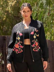 Travachic Jachetă de damă cu căptușeală termică, cu imprimeu floral boem, mărime plus, potrivită pentru toamnă și iarnă