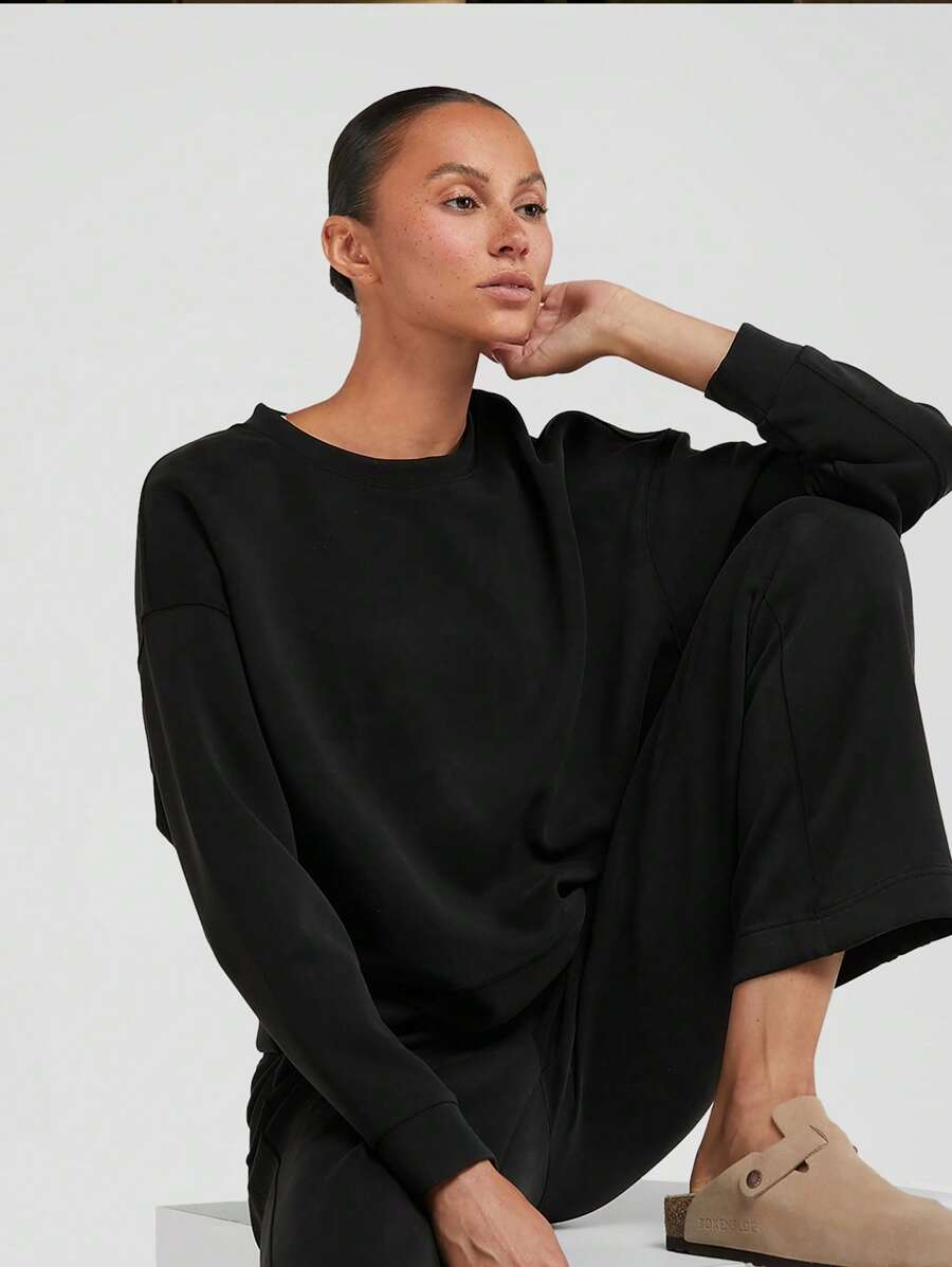 GLOWMODE 1件模態落肩運動衫,設有拇指孔 - 黑色 - 查看 1