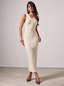 COSMINA Women's Solid Color Sleeveless Long Knit Dress, Suitable For Commuting In Fall/Winter