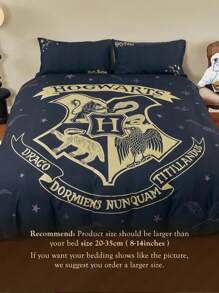 HARRY POTTER X SHEIN 3 Stück Tier- und Buchstaben-bedruckter Bettbezug Set, Geschenke, geeignet für Einzelbett/Doppelbett/Queensize-Bett/Kingsize-Bett, Studentenwohnheim/Zuhause, Schulanfang - Schwarz - Übersicht 7