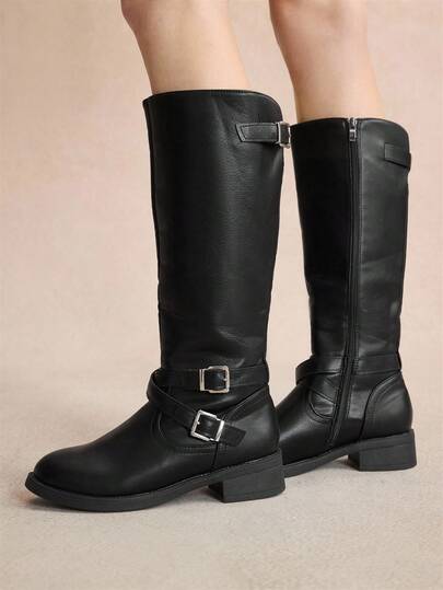 Rosivie Modne, uniwersalne, proste i wygodne buty na grubym obcasie do połowy łydki dla kobiet