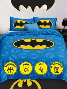 BATMAN X SHEIN 3 件套卡通图案蓝色床上用品套装，拉绒面料，柔软温暖，多种尺寸适合单人床/双人床/大号床/特大床 - 藍色 - 查看 6
