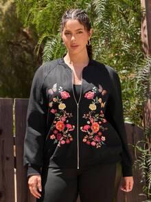 Travachic Jachetă de damă cu căptușeală termică, cu imprimeu floral boem, mărime plus, potrivită pentru toamnă și iarnă