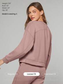 GLOWMODE Modal Silky Smooth Loose Drop Shoulder Crew Neck Side Slits Sweatshirt With Thumbholes Daily Casual  Spring Summer - Dusty Pink - View 2