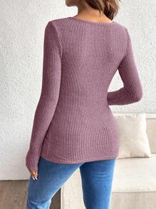 SHEIN 纯色简约哺乳上衣，圆领，长袖 - 粉色 - 查看 2