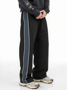 Manfinity Dauomo Men Color-Block Straight Leg Loose Fit Casual Pants For Daily Wear, For Fall - Black - View 1