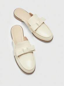 CUCCOO BIZCHIC Women's Fashion Beige Bow Comfortable Slip-On Mules, Flat Casual Loafers Suitable For Outdoor, Work, Daily Wear - Beige - View 3