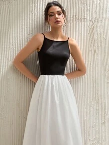 CLARA VERO Vestido largo sin mangas de color bloque para mujer