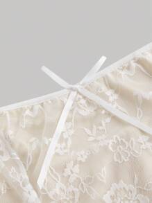 SHEIN MOD 女士优雅蕾丝荷叶边蝴蝶结装饰吊带裙，度假装扮，夏日连衣裙，派对礼服，新年礼服，性感连衣裙，女士晚礼服，度假装扮，乡村装扮，情人节，邮轮装扮 - 白色 - 查看 3