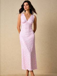 Poéselle Women's Elegant Ditsy Floral Sleeveless Midi Dress, Summer