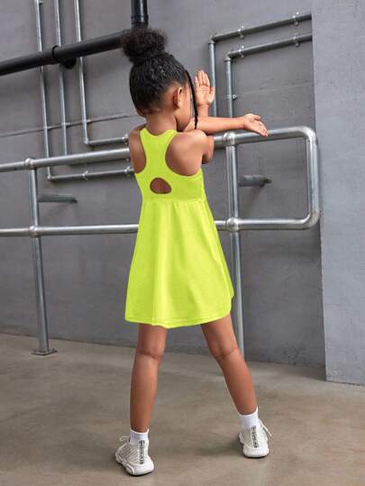 SHEIN Young Girl Solid Color Form-Fitting Sleeveless Hollow Out Sports Outfit
