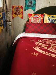 HARRY POTTER X SHEIN 字母与图形印花红色羽绒被套套装、礼品 - 紅色 - 查看 5