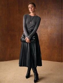 MOTF PREMIUM 女士 100% 羊毛圆领长袖毛衣，秋冬 - 灰色 - 查看 7