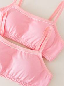 2pcs/Set Girls Cute Sweet Style Light Pink Crescent Lace Trim Bow Decor Padded Camisole Bras For Teen Tween Girl Winter Basics Fall - Multicolor - View 4