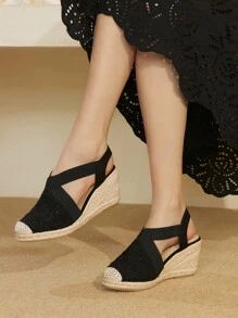 Styleloop Zapatos de cuña y plataforma tejidos de estilo bohemio para mujer, zapatos de suela gruesa