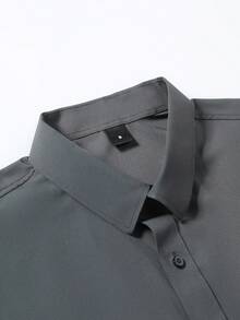 Manfinity Mode 男士休闲百搭纯色长袖衬衫长袖上衣，男士秋季户外2025男士秋季灰色衬衫男士商务休闲男士衬衫男士灰色正装衬衫，适合秋季 - 深灰色 - 查看 4