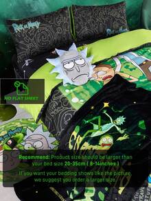 Rick and Morty X SHEIN 卡通和字母印花床上用品套件(包括被套和枕套) - 彩色 - 查看 9