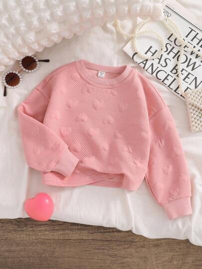 SHEIN 年轻女孩休闲白色针织加厚纹理长袖圆领短款宽松运动衫，适合秋冬季运动、休闲和日常穿着