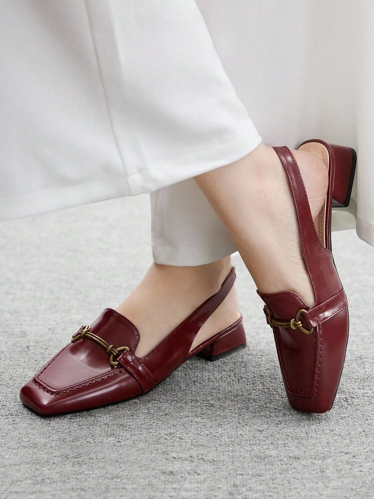 CUCCOO BIZCHIC Wine Red Low Block Heel Elegant Comfortable Versatile Loafer Flats With Strap For Working Women For Christmas Spring Shoes