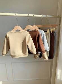 Bộ 6 bộ đồ thể thao thường ngày cho bé trai/bé gái, áo nỉ dài tay in chữ dễ thương và quần jogger, quần áo mùa đông đa năng cho bé trai/bé gái - Nhiều màu - Xem 2