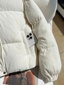 SHEIN 时尚立领灯芯绒长袖棉衣，适合秋冬季少女