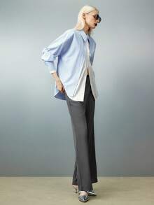 Airlisse Women's Straight Loose Lace Patchwork Formal Elegant Pants - Grey - View 4