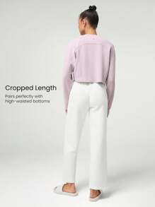 GLOWMODE Modal Silky Smooth Loose Crop Long Sleeve Sweatshirt With Thumbholes Daily Casual Fall - Mauve Purple - View 7