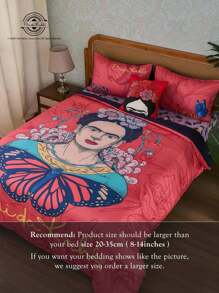 Frida Kahlo X SHEIN Bộ 3 vỏ chăn và vỏ gối in hình hoa & hình người, chất liệu mềm mại & thoải mái, phù hợp với nhiều kích thước giường khác nhau - Nhiều màu - Xem 5