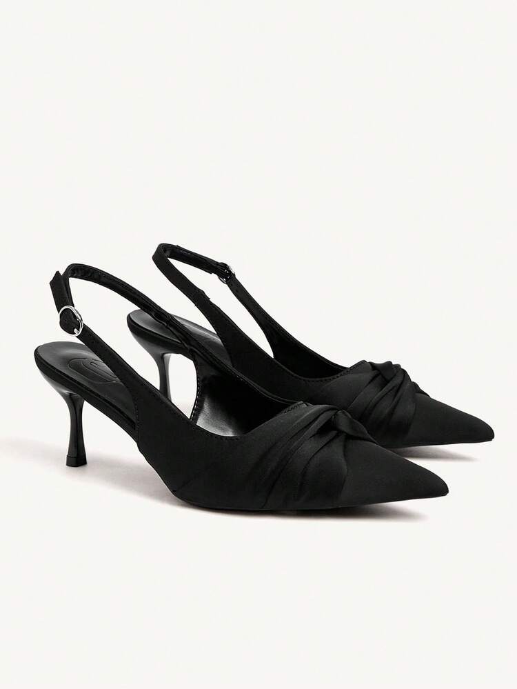CUCCOO CHICEST Women's Pointed Toe Twist Knot Mid Heel Pumps, Elegant Romantic Sexy Fashion Gothic Black Satin High Heels, Dress Shoes For Afternoon Tea, Date, Work, Party, Formal Occasions, Halloween, Christmas, Thanksgiving Elegant Shoes Wedding Shoes Summer Shoes Bride Shoes